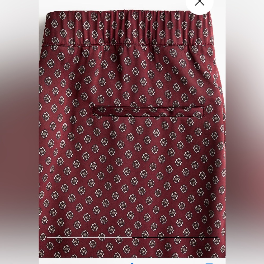 H&M Burgundy Straight-Leg Pants with Micro Floral Print